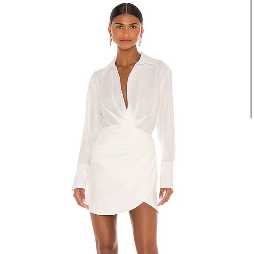 Gauge81 White Draped Long-Sleeve Mini Dress